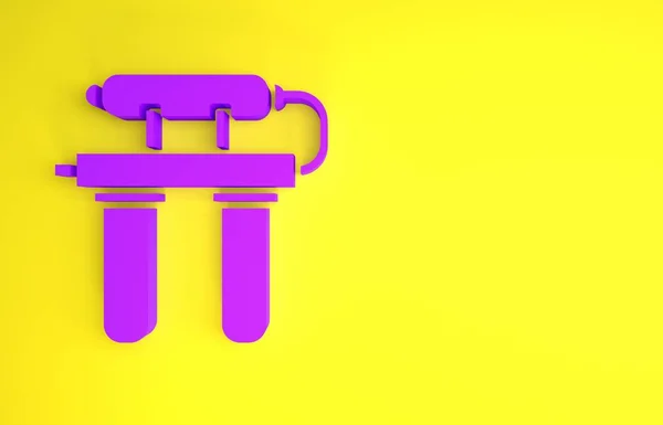Фіолетова Піктограма Фільтра Води Ізольована Жовтому Тлі Система Фільтрації Води — стокове фото