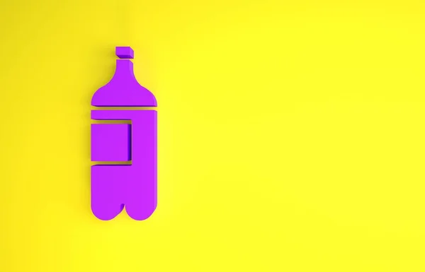 Paarse Fles Water Pictogram Geïsoleerd Gele Achtergrond Soda Aqua Bordje — Stockfoto