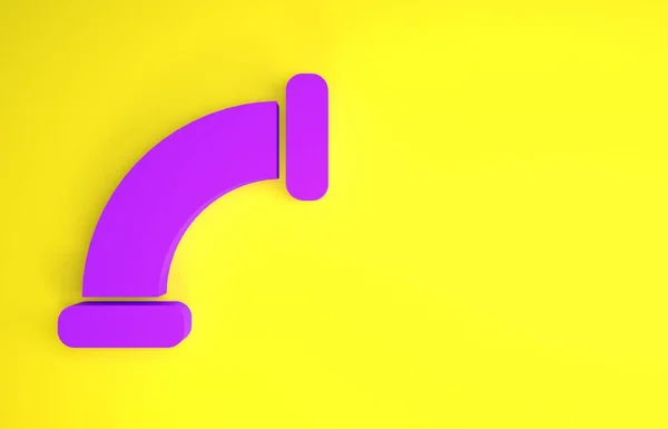 黄色の背景に分離紫産業金属パイプアイコン 異なる形状の配管パイプライン部品 最小限の概念 3Dイラスト3Dレンダリング — ストック写真