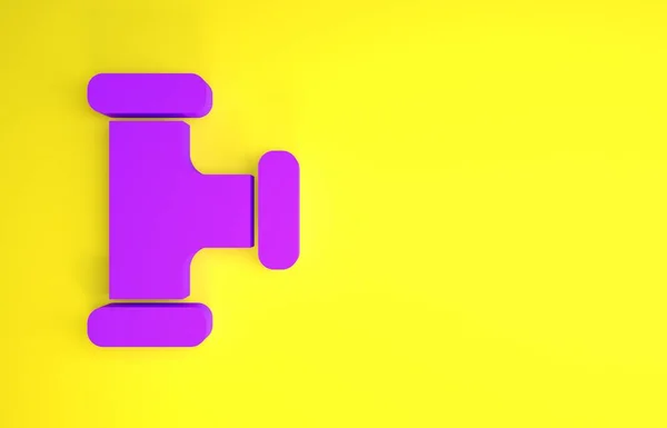 紫色工业金属管图标隔离在黄色背景 不同形状的输油管部分 最低纲领的概念 3D渲染3D插图 — 图库照片