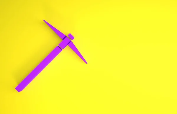 Фіолетова Піктограма Pickaxe Ізольована Жовтому Тлі Концепція Мінімалізму Ілюстрація Рендеринга — стокове фото