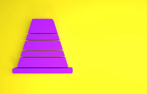 黄色の背景に隔離された紫色の交通コーンアイコン 最小限の概念 3Dイラスト3Dレンダリング — ストック写真