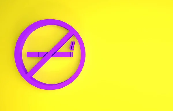 紫黄色の背景には喫煙アイコンがありません タバコのシンボル 最小限の概念 3Dイラスト3Dレンダリング — ストック写真