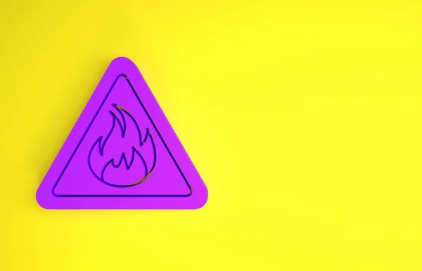 Purple Fire Flame Triangle Icon Isolated Yellow Background Warning Sign — Stock Photo, Image