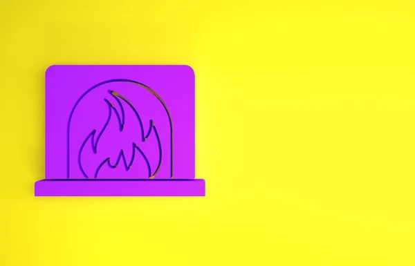 Purple Interior Fireplace Icon Isolated Yellow Background Minimalism Concept Illustration — Stock Photo, Image