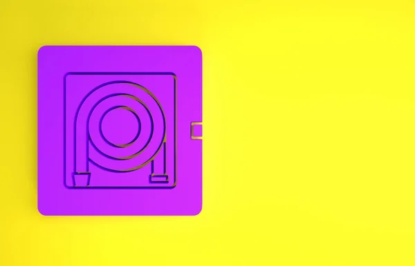 Ícone Roxo Armário Mangueira Fogo Isolado Fundo Amarelo Conceito Minimalismo — Fotografia de Stock