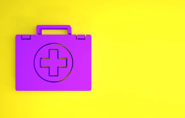 Фиолетовый Значок Аптечки Выделен Желтом Фоне Медицинская Коробка Крестом Медицинское — стоковое фото