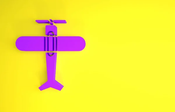 Ícone Plano Roxo Isolado Fundo Amarelo Ícone Avião Voador Sinal — Fotografia de Stock