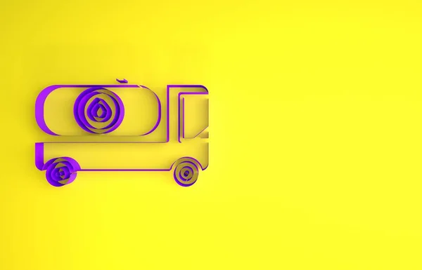 Paarse Tankwagen Pictogram Geïsoleerd Gele Achtergrond Benzinetanker Minimalisme Concept Illustratie — Stockfoto