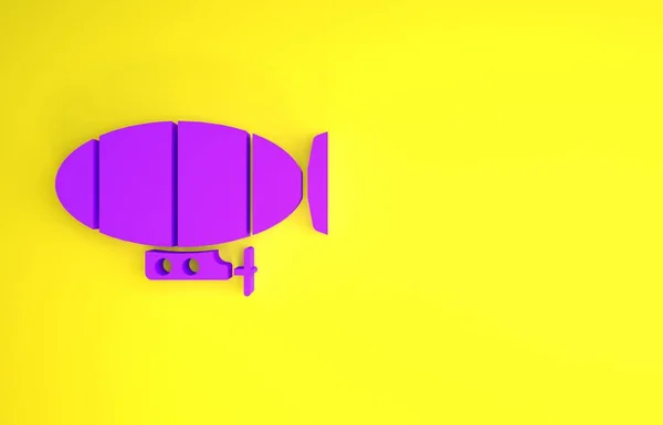 Purple Airship Icon Isolated Yellow Background Minimalism Concept Illustration Render — Stock Photo, Image