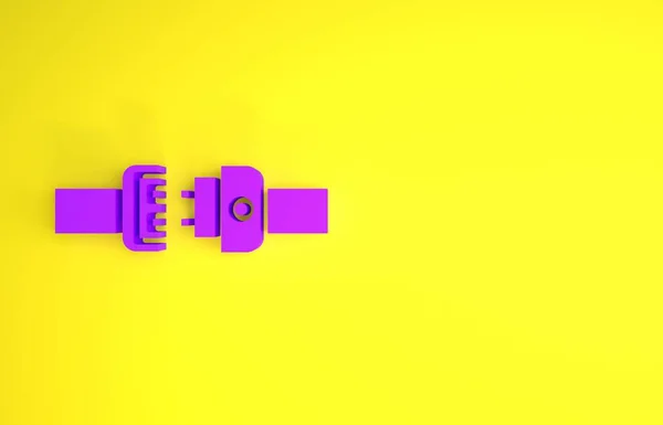 Фіолетовий Значок Поясу Безпеки Ізольований Жовтому Тлі Ремінь Безпеки Концепція — стокове фото