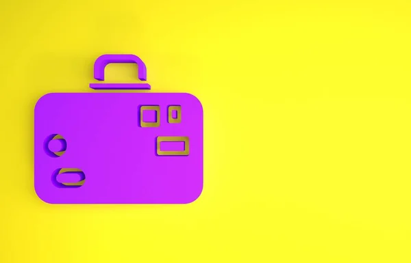 黄色の背景に隔離された旅行アイコンのための紫のスーツケース 手荷物のサインだ 荷物アイコンを移動します 最小限の概念 3Dイラスト3Dレンダリング — ストック写真