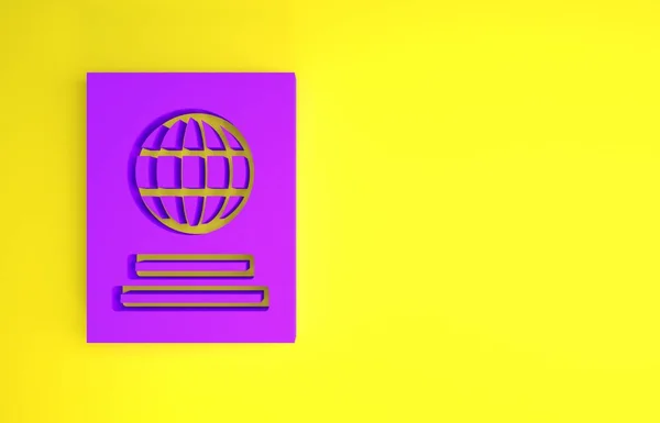 Passaporte Roxo Com Ícone Dados Biométricos Isolado Fundo Amarelo Documento — Fotografia de Stock