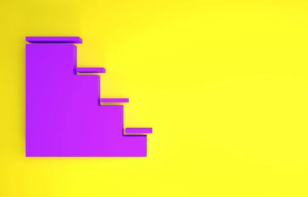 黄色の背景に隔離された紫の階段のアイコン 最小限の概念 3Dイラスト3Dレンダリング — ストック写真