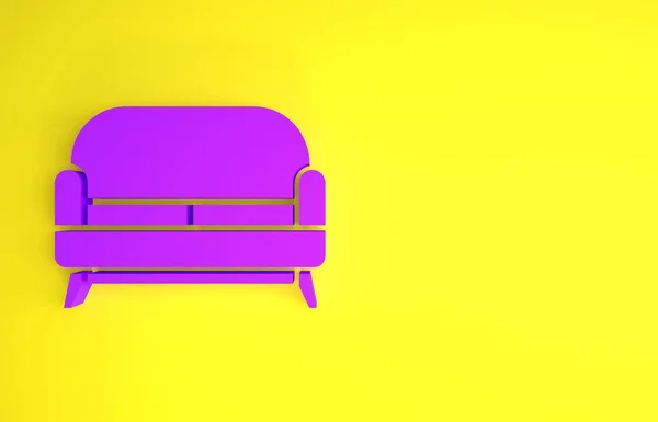Sofá Púrpura Icono Aislado Sobre Fondo Amarillo Concepto Minimalista Ilustración —  Fotos de Stock