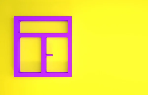 黄色の背景に隔離された部屋のアイコンの紫色の窓 最小限の概念 3Dイラスト3Dレンダリング — ストック写真