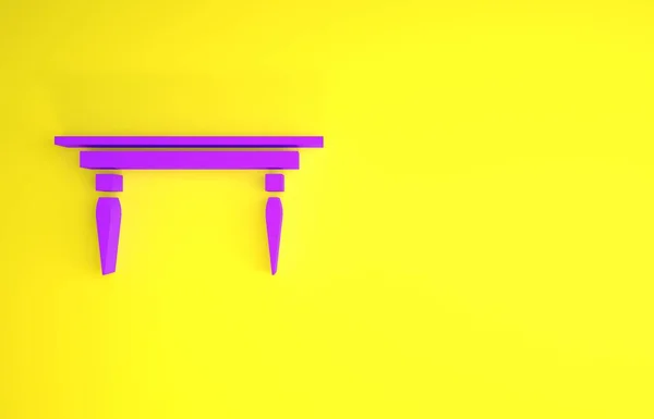 보라색 Wooden 테이블 아이콘노란 배경에 미니멀리즘의 개념입니다 렌더링 — 스톡 사진