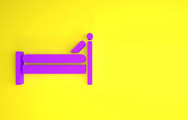 Icono Cama Púrpura Aislado Sobre Fondo Amarillo Concepto Minimalista Ilustración —  Fotos de Stock