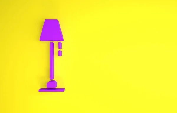Ikona Fialové Podlahové Lampy Izolovaná Žlutém Pozadí Minimalismus Ilustrace Vykreslení — Stock fotografie
