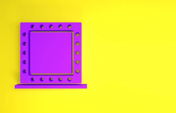 Purple Makeup mirror with lights icon isolated on yellow background. Minimalism concept. 3d illustration 3D render