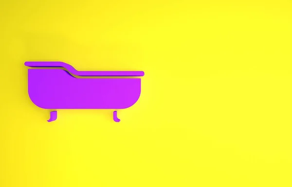 紫色浴缸图标孤立在黄色背景 最低纲领的概念 3D渲染3D插图 — 图库照片