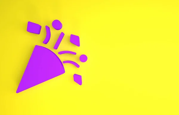 紫色节日彩礼图标孤立在黄色背景 最低纲领的概念 3D渲染3D插图 — 图库照片