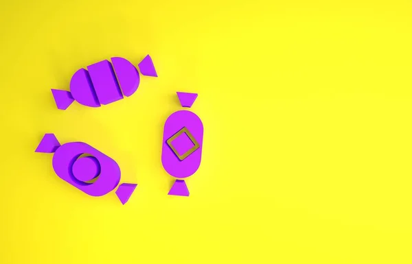 Icono Caramelo Púrpura Aislado Sobre Fondo Amarillo Concepto Minimalista Ilustración — Foto de Stock