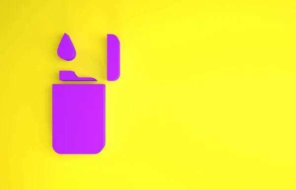 Ícone Isqueiro Roxo Isolado Fundo Amarelo Conceito Minimalismo Ilustração Render — Fotografia de Stock