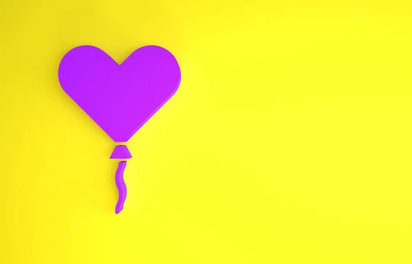 Lila Luftballon Form Eines Herzens Mit Schleifensymbol Auf Gelbem Hintergrund — Stockfoto