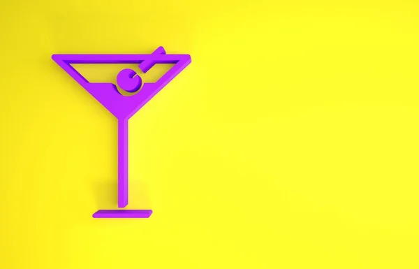 Icône Verre Martini Violet Isolée Sur Fond Jaune Icône Cocktail — Photo