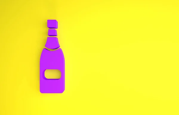 Icono Botella Champán Púrpura Aislado Sobre Fondo Amarillo Concepto Minimalista —  Fotos de Stock