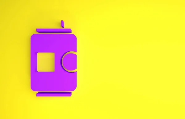 Purple Beer Can Icon Isolated Yellow Background Minimalism Concept Illustration — 图库照片