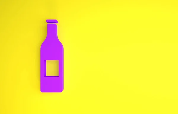 Фиолетовый Значок Бутылки Пива Изолирован Желтом Фоне Концепция Минимализма Рендеринг — стоковое фото