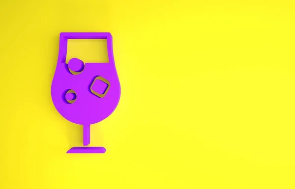 Purple Cocktail Alcohol Drink Icon Isolated Yellow Background Minimalism Concept — Stock Photo, Image