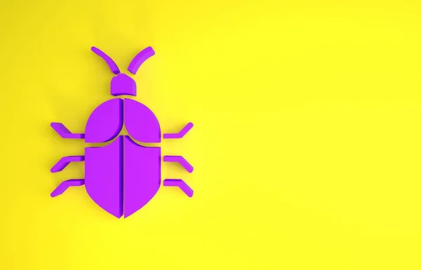 黄色の背景に分離された紫のシステムのバグの概念アイコン コード バグの概念 システムの不具合だ 虫探しだ 最小限の概念 3Dイラスト3Dレンダリング — ストック写真