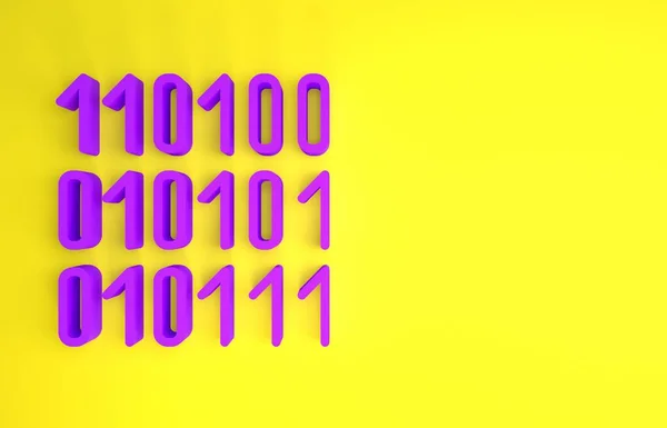 Purple Binary Code Icon Isolated Yellow Background Minimalism Concept Illustration — 图库照片