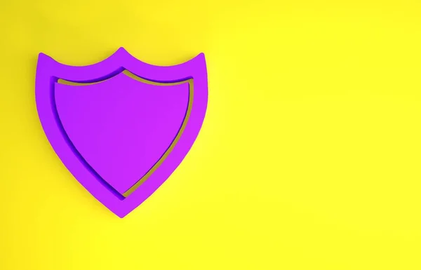 Фиолетовый Значок Щита Выделен Желтом Фоне Знак Охранника Безопасность Безопасность — стоковое фото