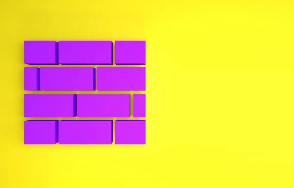 Purple Bricks Icon Isolated Yellow Background Minimalism Concept Illustration Render — 图库照片