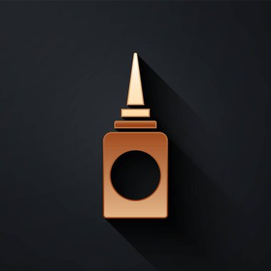 Siyah arka planda izole edilmiş altın şişe burun spreyi ikonu. Uzun gölge tarzı. Vektör İllüstrasyonu