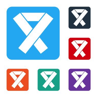 Beyaz Farkındalık kurdele simgesi beyaz arkaplanda izole edildi. Kamuoyunun engelliliğe, sağlık koşullarına ve sağlığa karşı farkındalığı. Renkli kare düğmelerle simgeleri ayarla. Vektör İllüstrasyonu