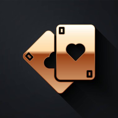 Siyah arkaplanda izole edilmiş altın iskambil kartı simgesi. Kumarhane kumarı. Uzun gölge tarzı. Vektör İllüstrasyonu
