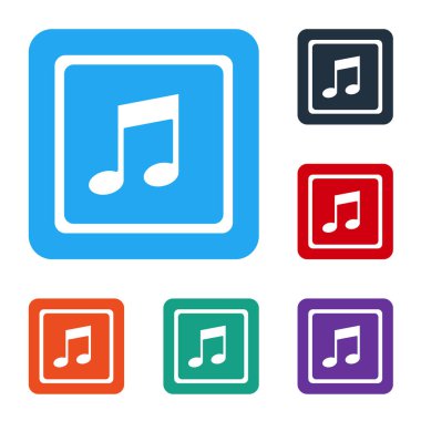 Beyaz Müzik, beyaz arkaplanda izole edilmiş ton simgesi. Renkli kare düğmelerle simgeleri ayarla. Vektör İllüstrasyonu