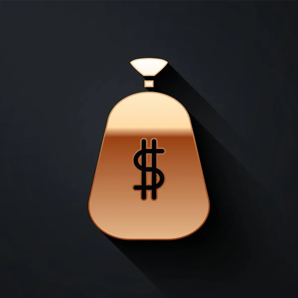 Gold Money Bag Icona Isolata Sfondo Nero Dollaro Simbolo Usd — Vettoriale Stock