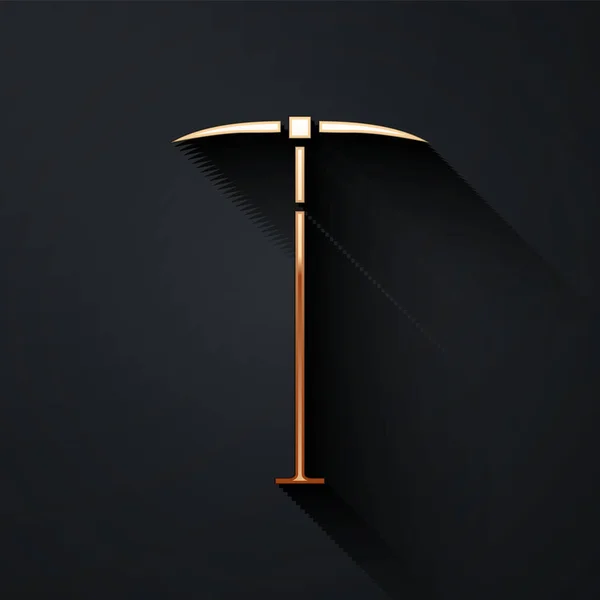 Icône Gold Pickaxe Isolée Sur Fond Noir Style Ombre Longue — Image vectorielle