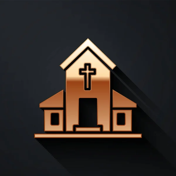 Altın Kilise Binası Simgesi Siyah Arkaplanda Izole Edilmiş Hıristiyan Kilisesi — Stok Vektör