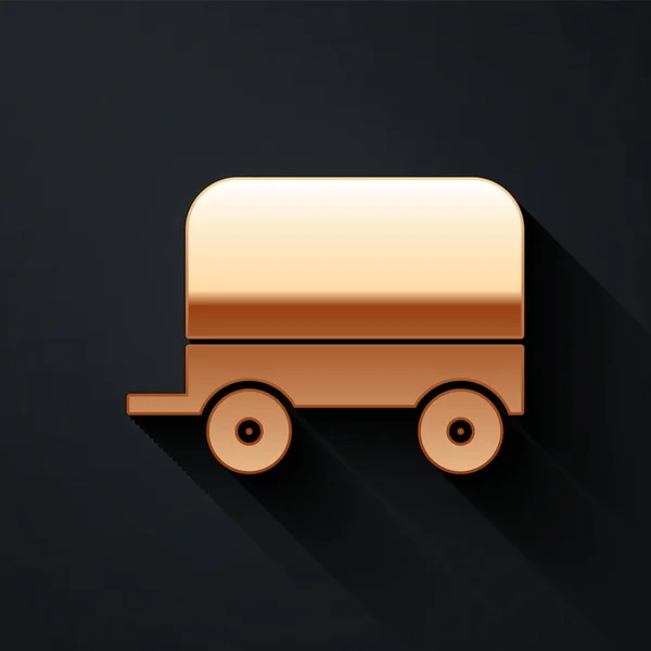 Gold Wild West Covered Wagon Icon Isolated Black Background Long — Stock Vector