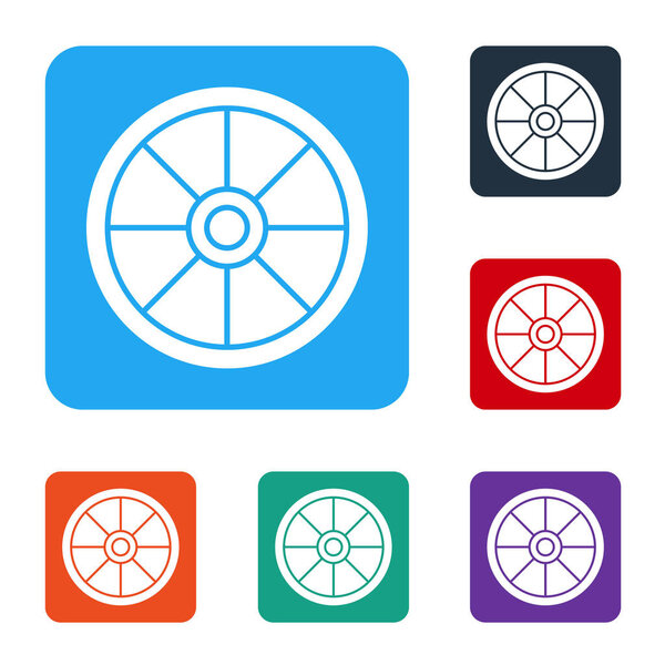White Old wooden wheel icon isolated on white background. Set icons in color square buttons. Vector Illustration