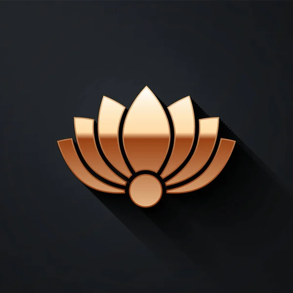 Icône Fleur Lotus Isolé Sur Fond Noir Style Ombre Longue — Image vectorielle