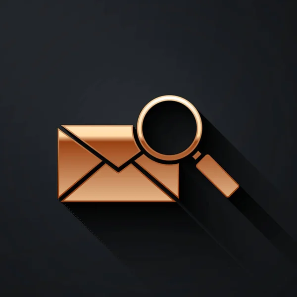 Enveloppe Avec Icône Verre Grossissant Isolée Sur Fond Noir Style — Image vectorielle