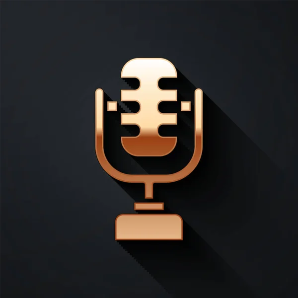 Siyah Arkaplanda Izole Edilmiş Altın Mikrofon Simgesi Radyodaki Mikrofondan Sözcü — Stok Vektör